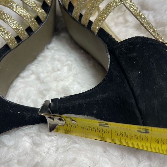 Easy Street gold sparkling and faux black suede strappy slip on open toe SZ8 - Picture 7 of 9